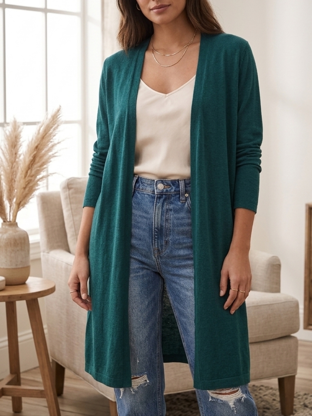 NWT J. Jill Wearever Collection Emerald Green Longline Cardigan - Large Petite